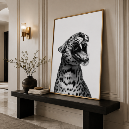 Black & White Roaring Leopard Canvas Print