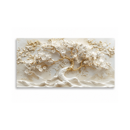 White & Gold Cherry Blossom Tree Canvas Print