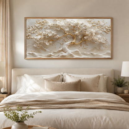 White & Gold Cherry Blossom Tree Canvas Print