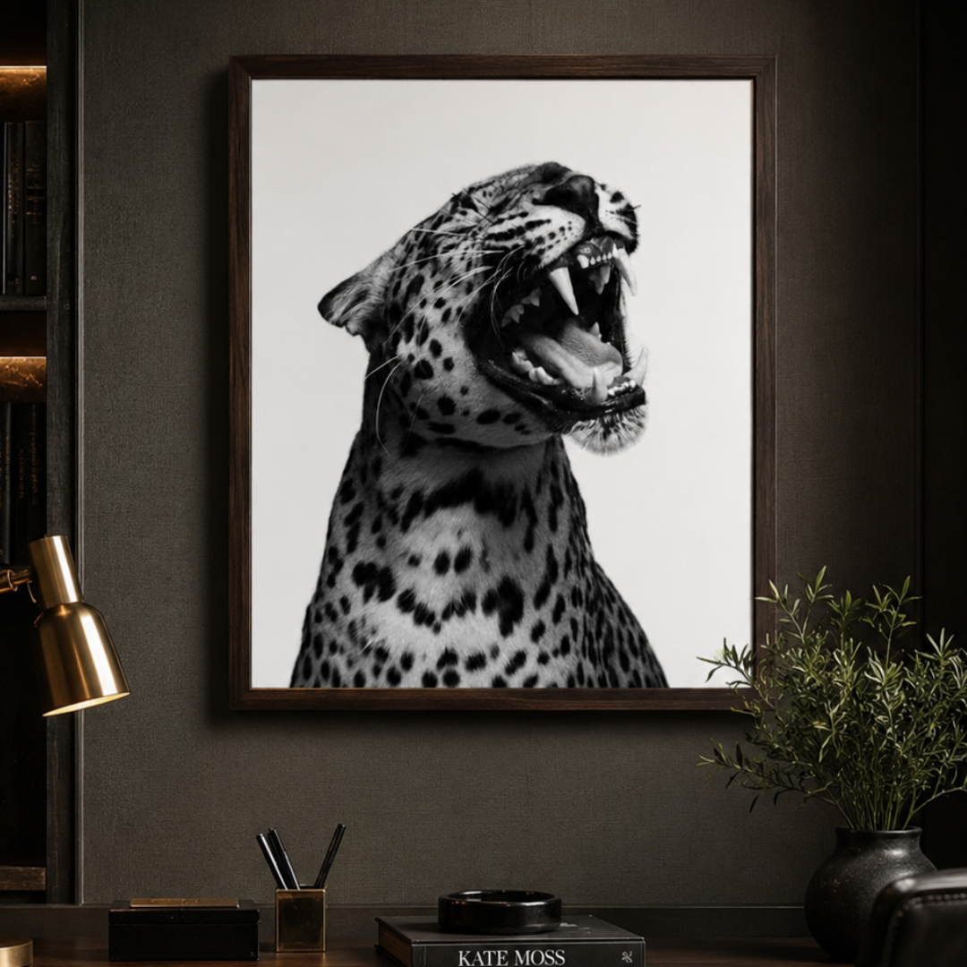 Black & White Roaring Leopard Canvas Print