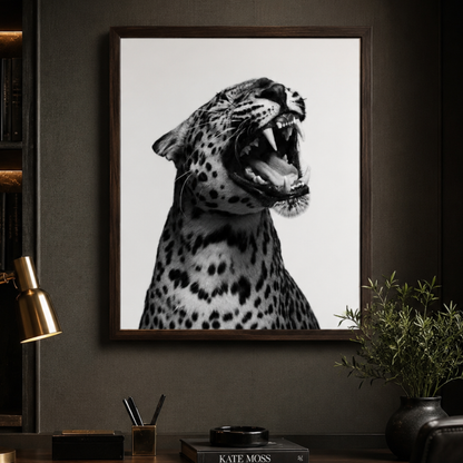 Black & White Roaring Leopard Canvas Print