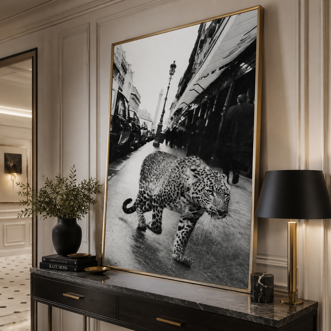 Black & White Leopard In Paris Canvas Print