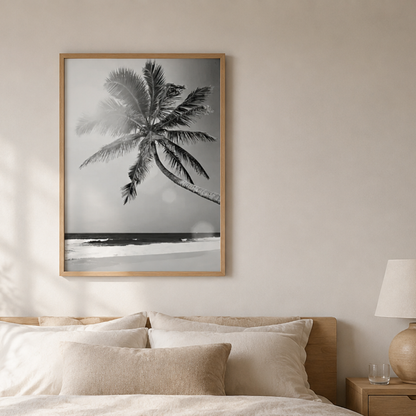 Solitary Palm Beach Black and White Canvas Print