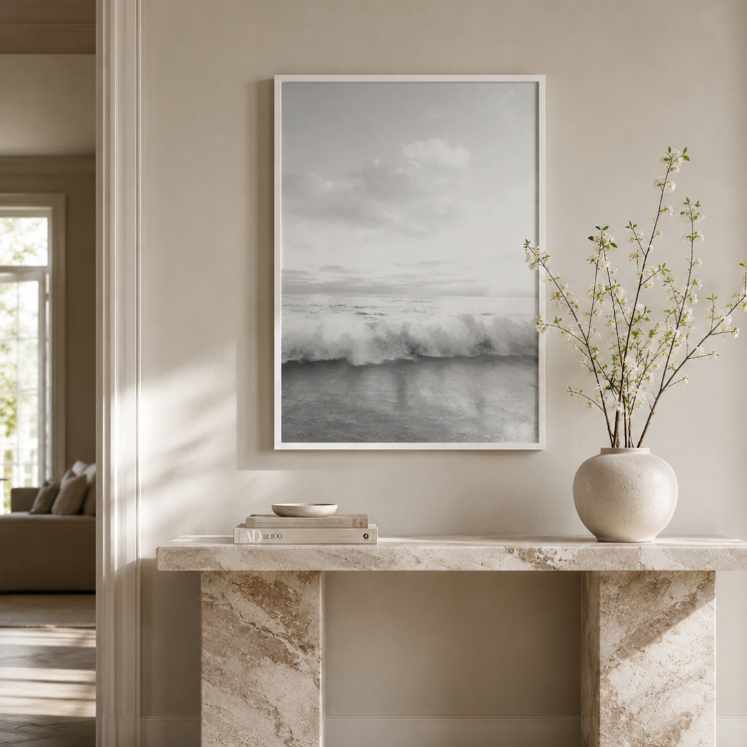 White Tide Ocean Black and White Canvas Print