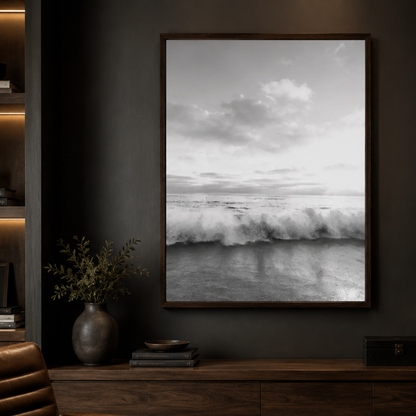 White Tide Ocean Black and White Canvas Print