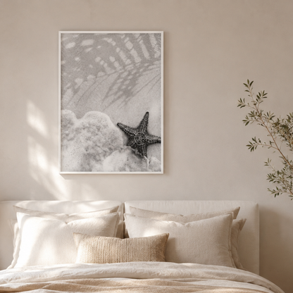 Shoreline Starfish Black and White Canvas Print