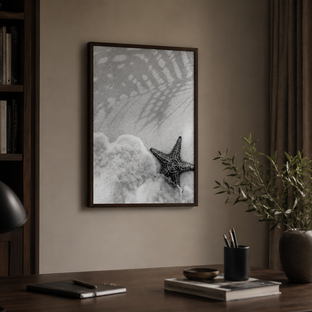 Shoreline Starfish Black and White Canvas Print