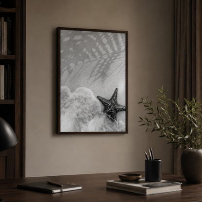 Shoreline Starfish Black and White Canvas Print
