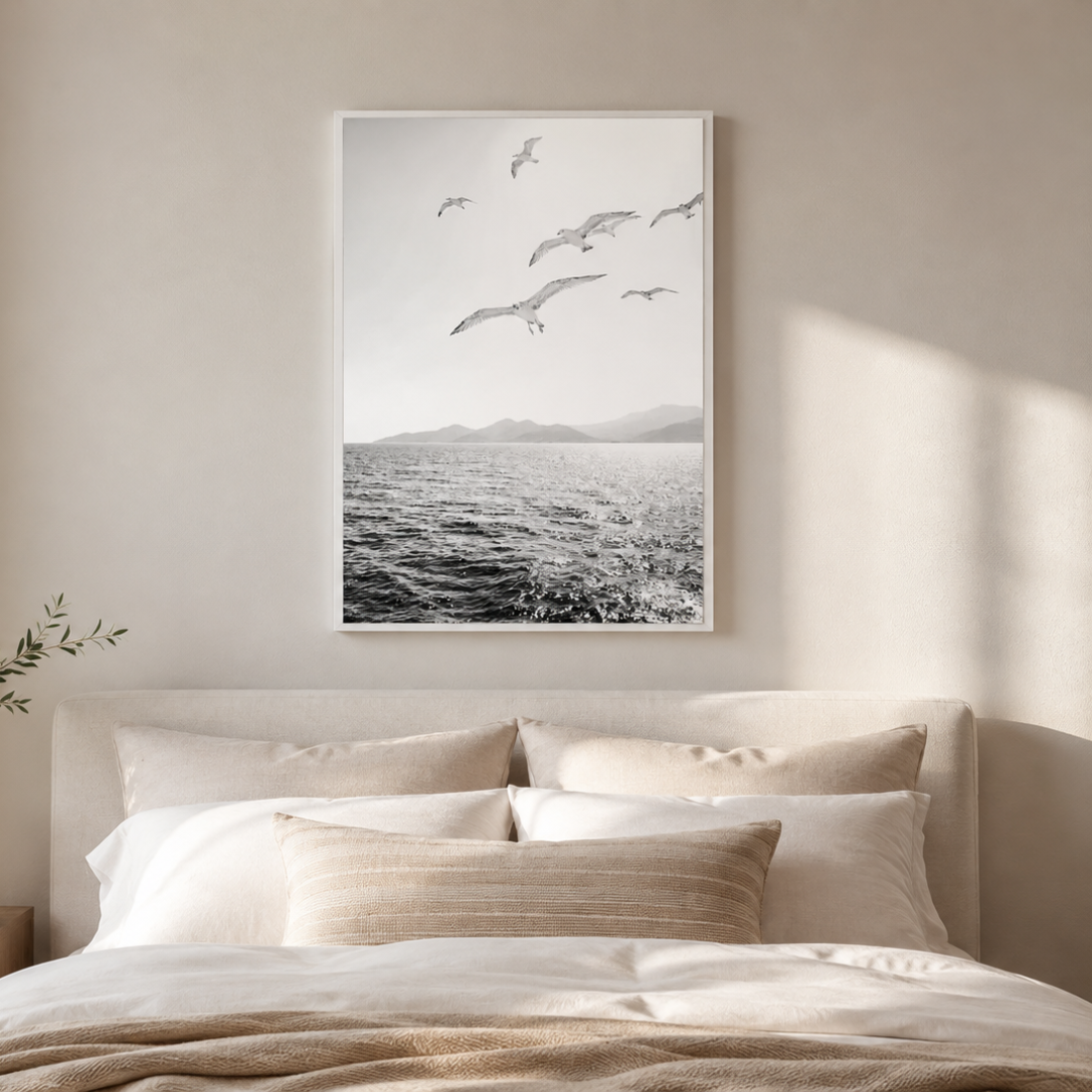 Wings Over Water Black And White Canvas Print