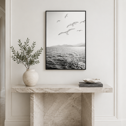 Wings Over Water Black And White Canvas Print