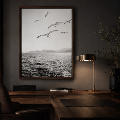 Wings Over Water Black And White Canvas Print