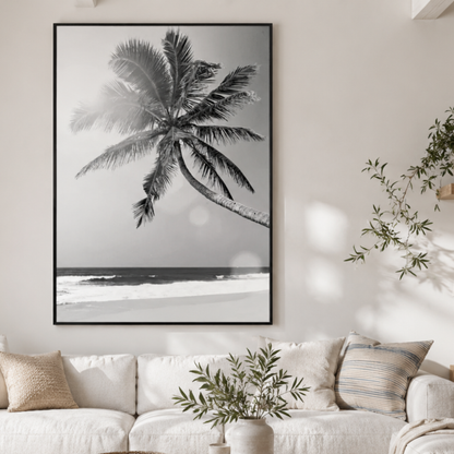Solitary Palm Beach Black and White Canvas Print