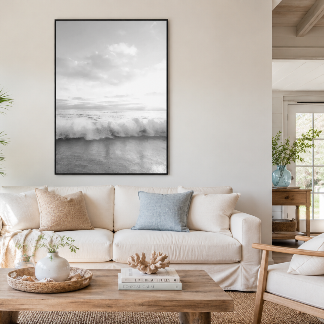 White Tide Ocean Black and White Canvas Print