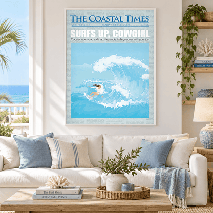 Surfs Up Cowgirl Coastal Times Canvas Print
