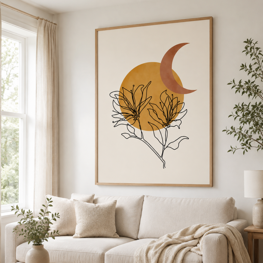 Boho Sun Moon Floral Canvas Print