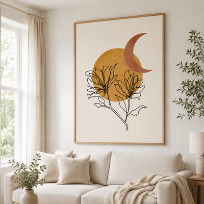 Boho Sun Moon Floral Canvas Print