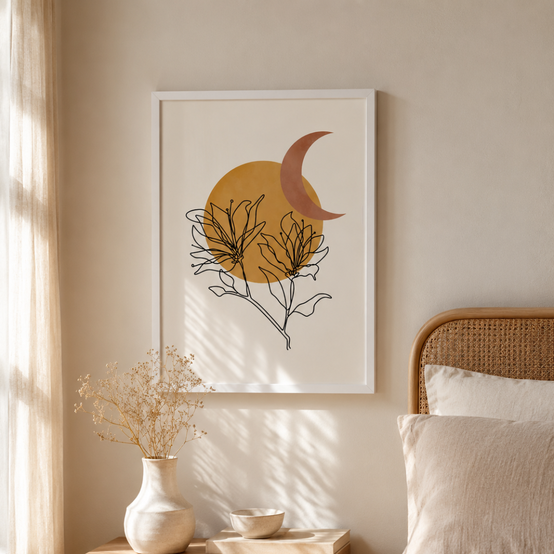 Boho Sun Moon Floral Canvas Print