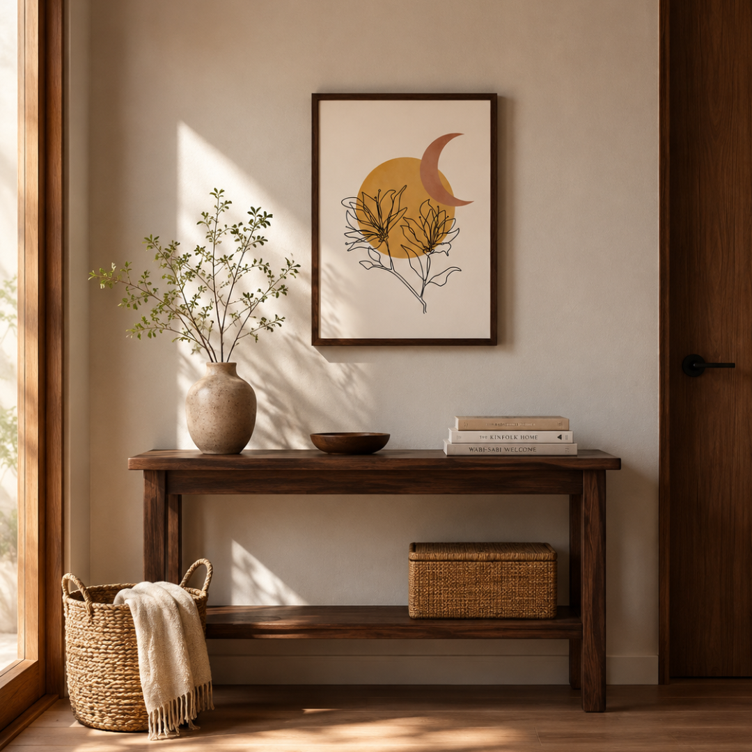 Boho Sun Moon Floral Canvas Print