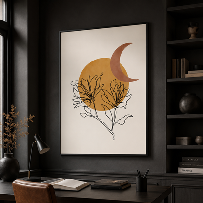 Boho Sun Moon Floral Canvas Print