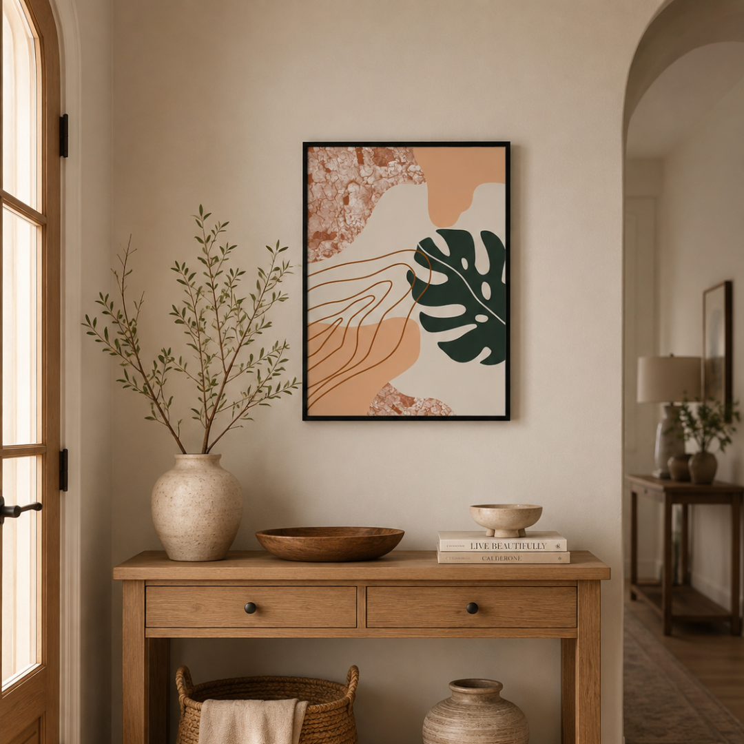 Boho Abstract Monstera Leaf Canvas Print