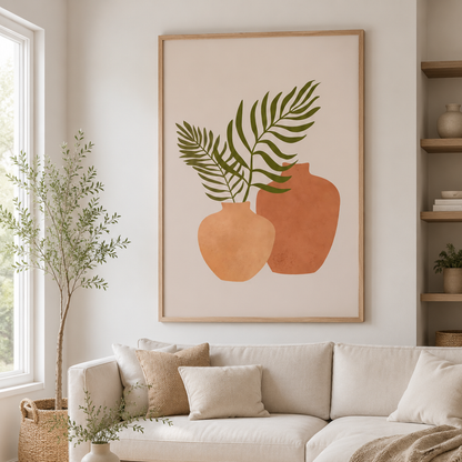 Boho Terracotta Vases Palm Leaves Canvas Print