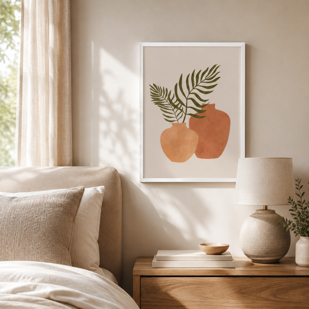 Boho Terracotta Vases Palm Leaves Canvas Print