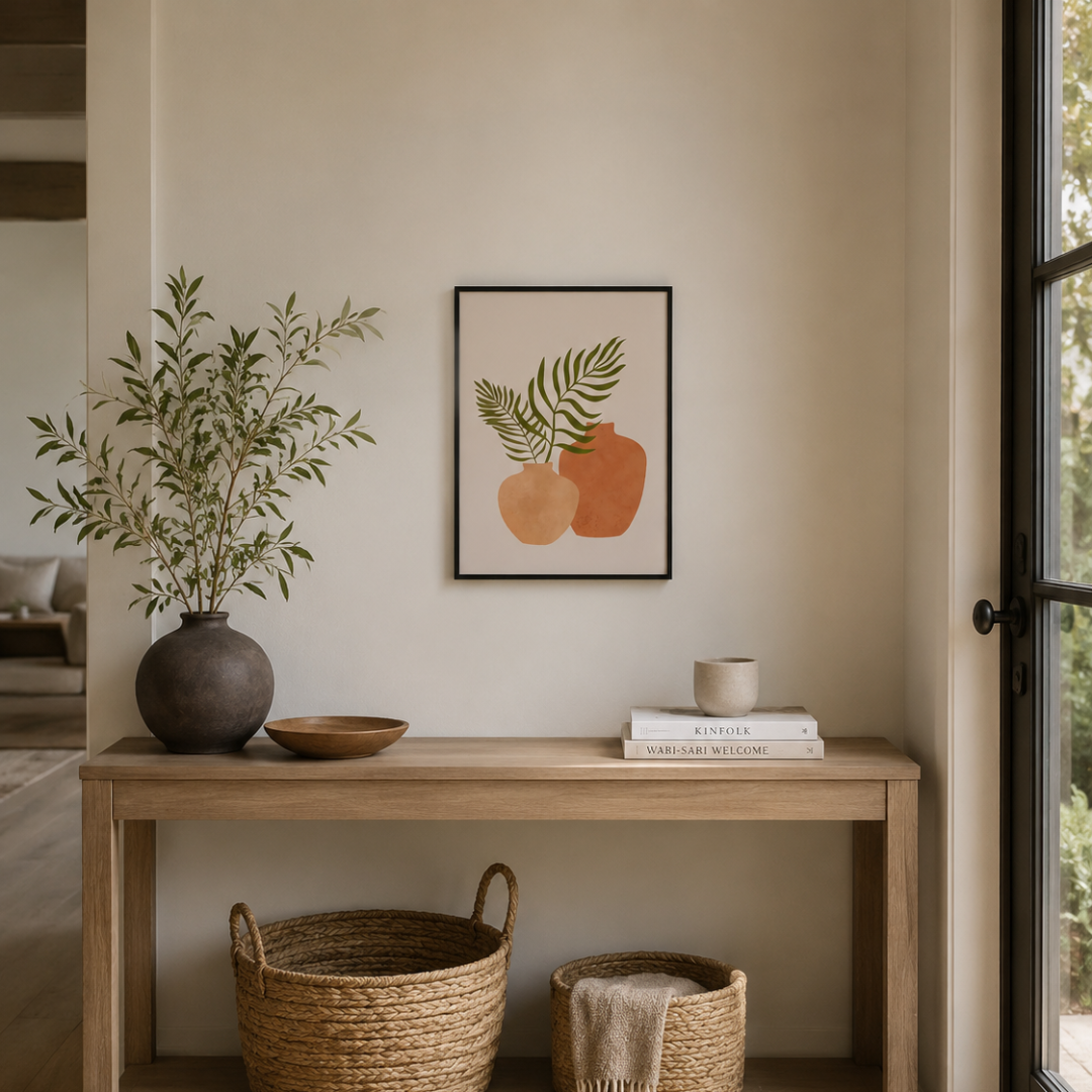 Boho Terracotta Vases Palm Leaves Canvas Print