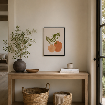Boho Terracotta Vases Palm Leaves Canvas Print