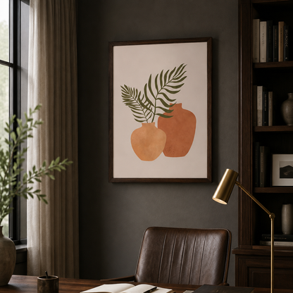 Boho Terracotta Vases Palm Leaves Canvas Print