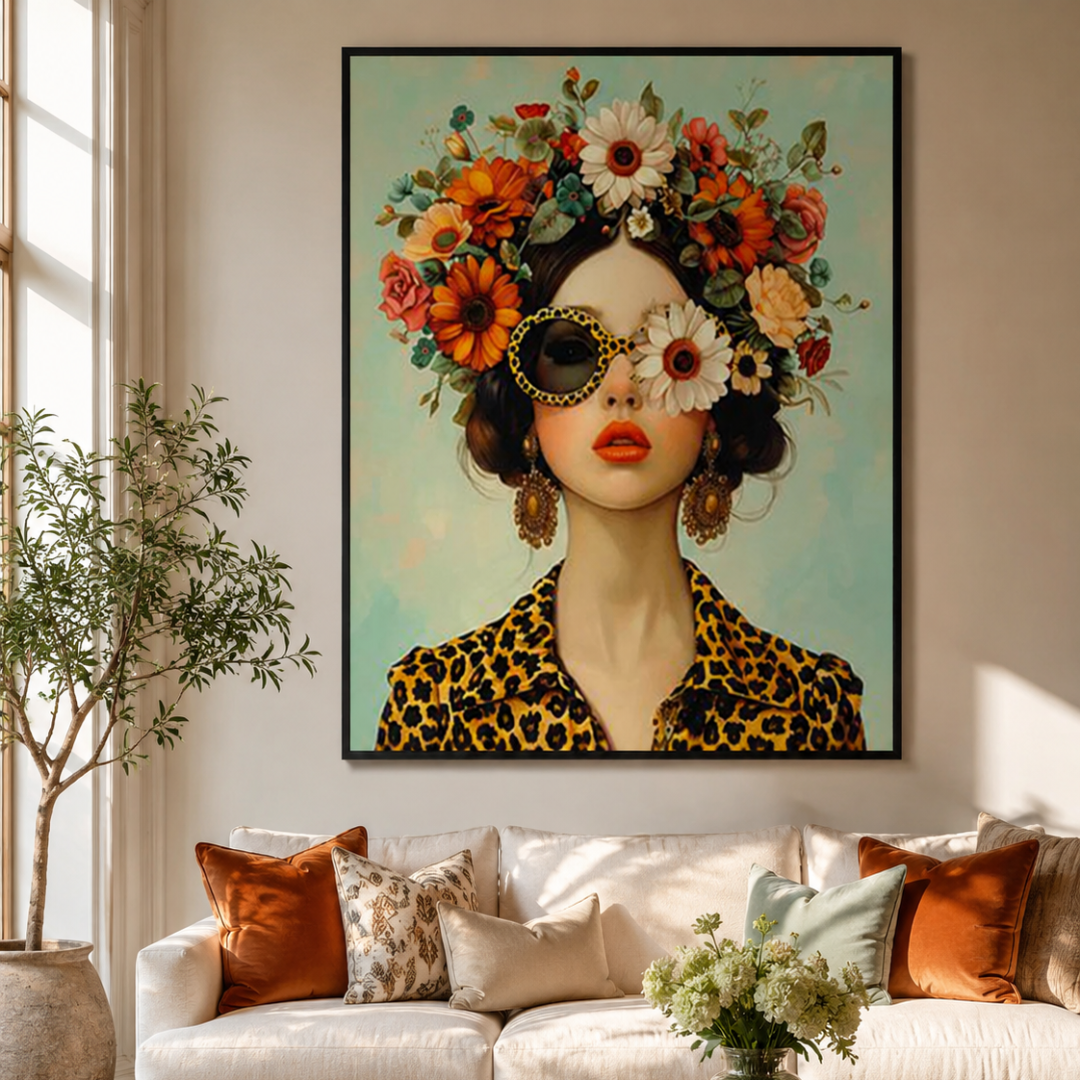 Wild Bloom Leopard Muse Canvas Print