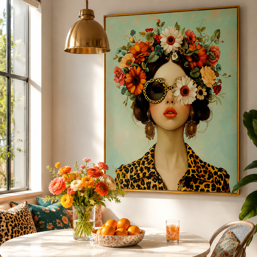 Wild Bloom Leopard Muse Canvas Print