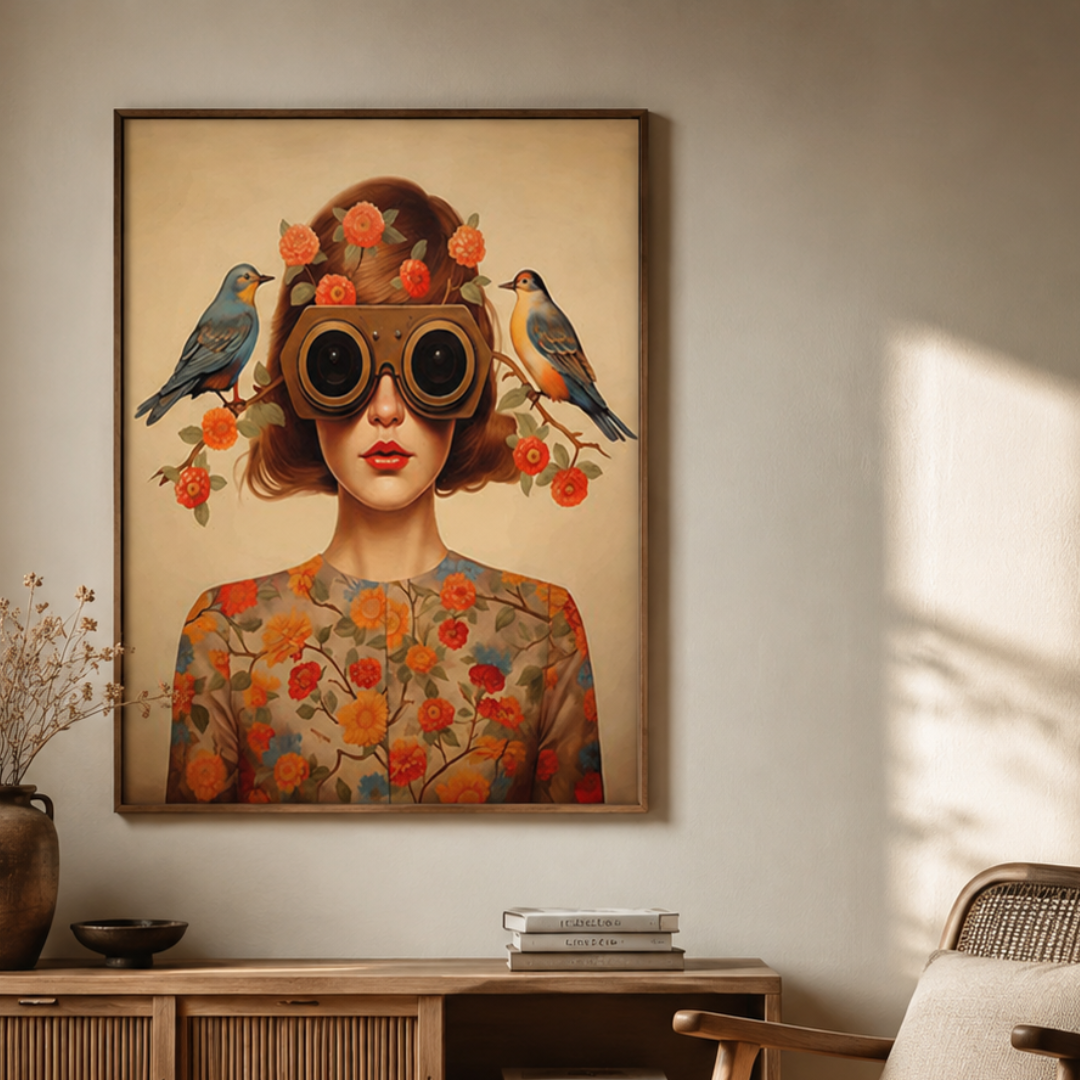 Songbird Seeker Retro Boho Woman Canvas Print