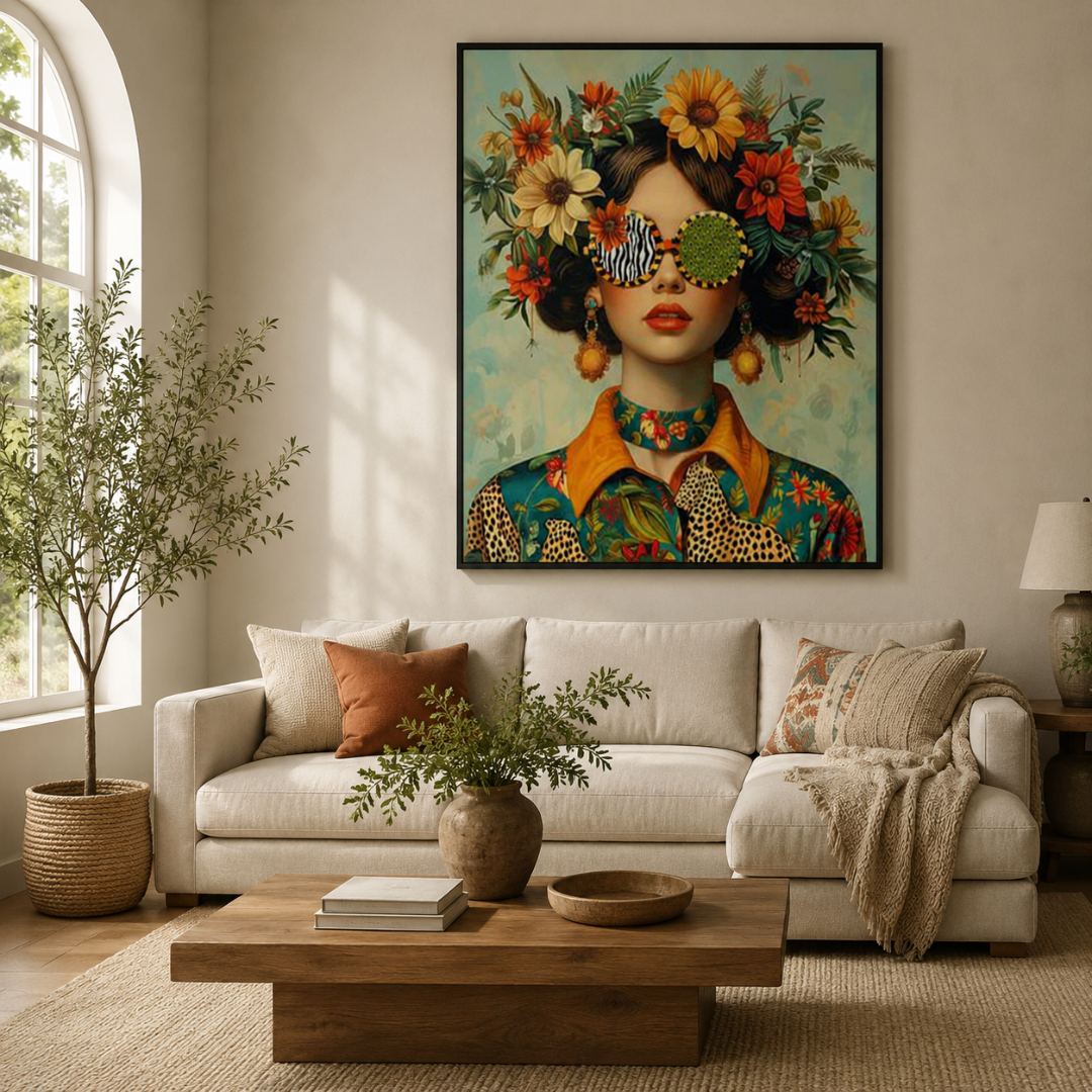 Floral Gaze Woman Retro Boho Canvas Print