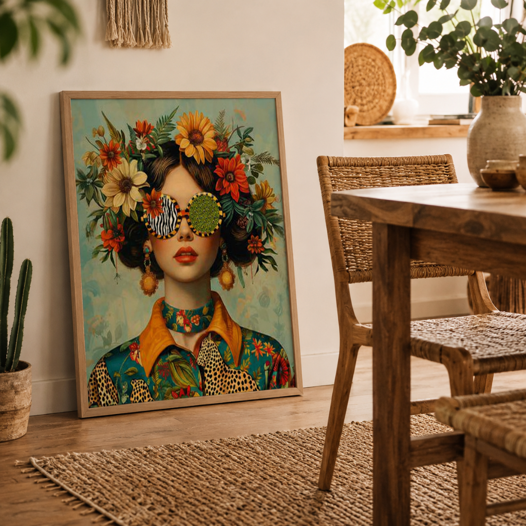 Floral Gaze Woman Retro Boho Canvas Print
