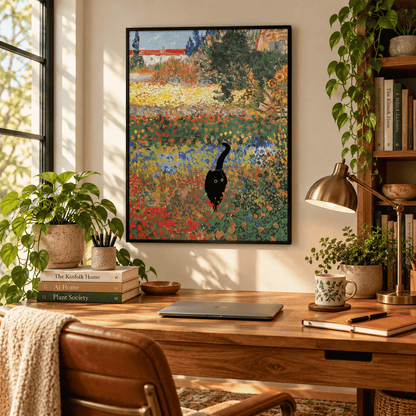 Black Cat In The Painted Garden Canvas Print