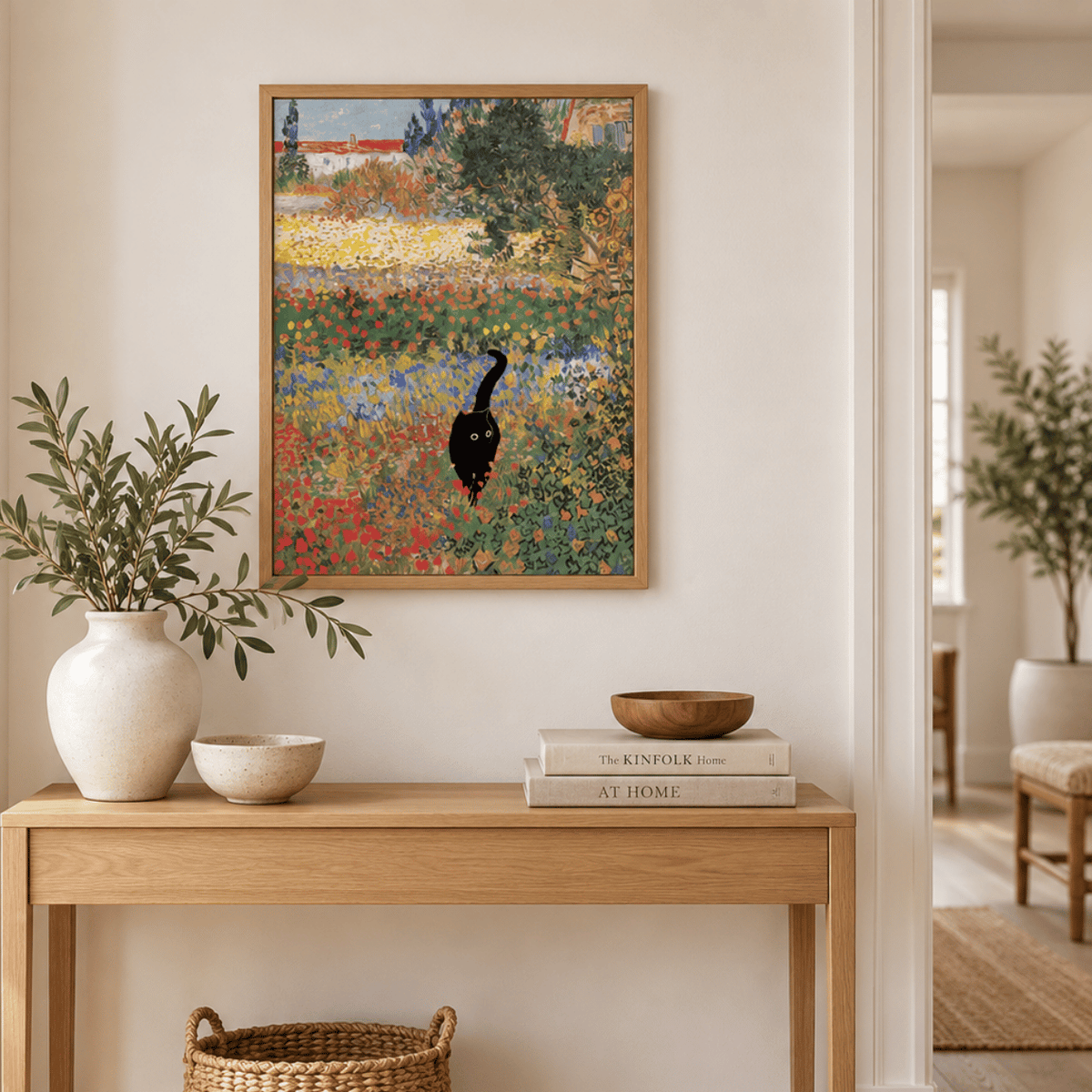 Black Cat In The Painted Garden Canvas Print