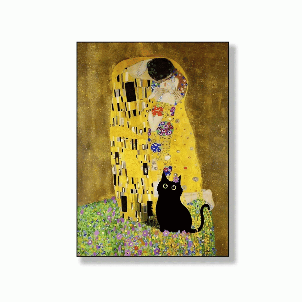 Black Cat Beneath The Golden Kiss Canvas Print
