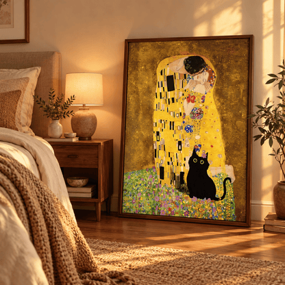 Black Cat Beneath The Golden Kiss Canvas Print