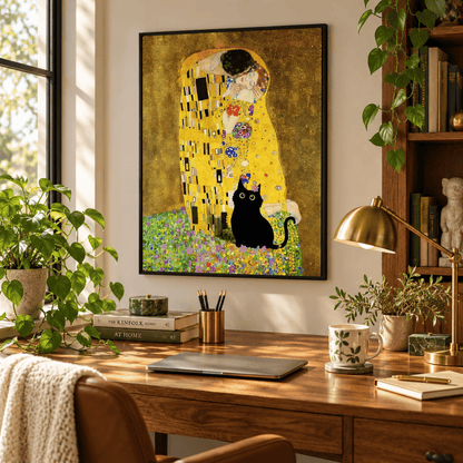 Black Cat Beneath The Golden Kiss Canvas Print