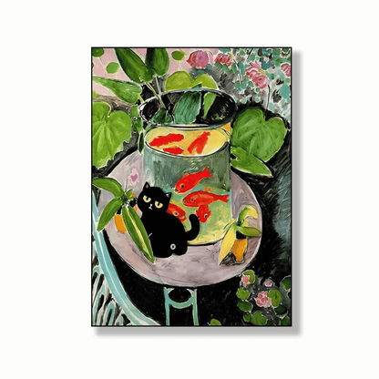 Black Cat By The Goldfish Bowl Canvas Print