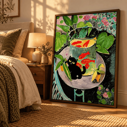 Black Cat By The Goldfish Bowl Canvas Print