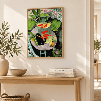 Black Cat By The Goldfish Bowl Canvas Print