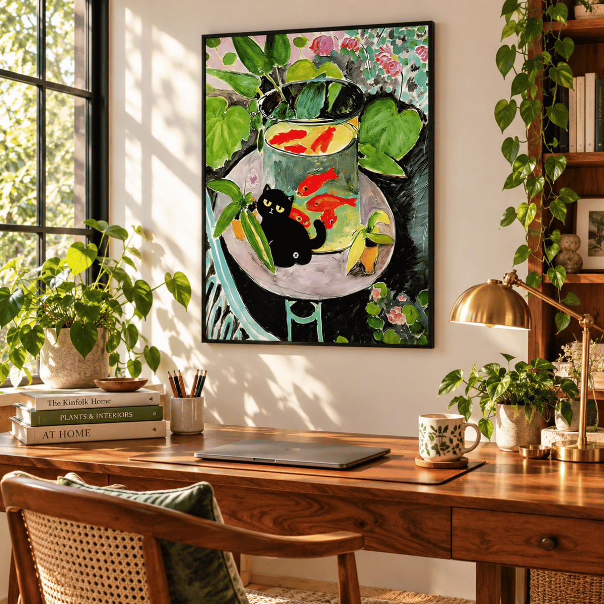 Black Cat By The Goldfish Bowl Canvas Print