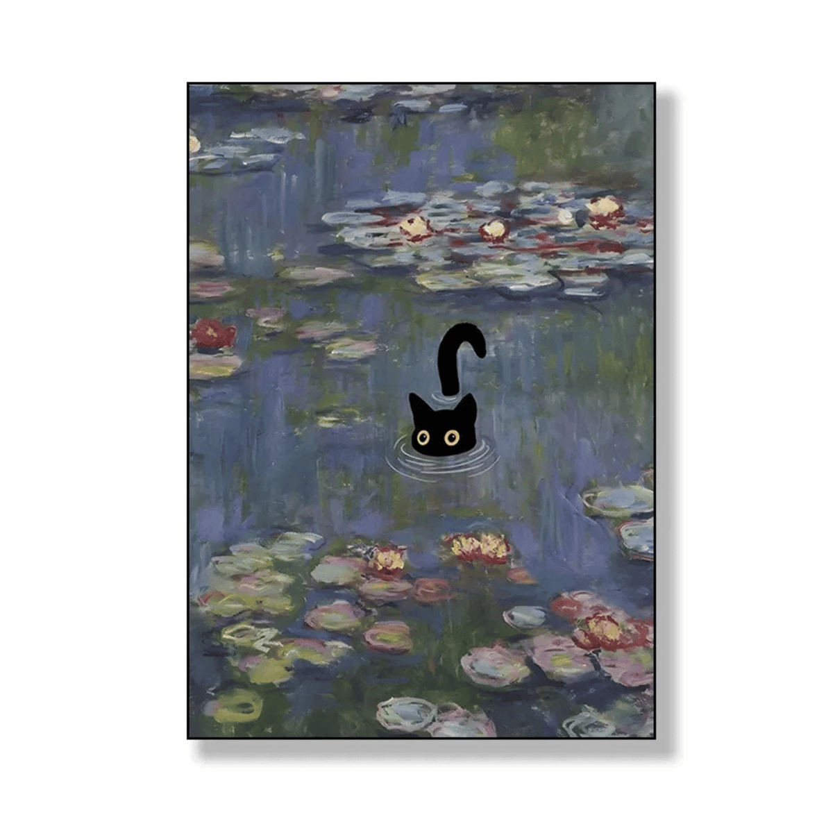 Black Cat Among The Water Lilies Canvas Print