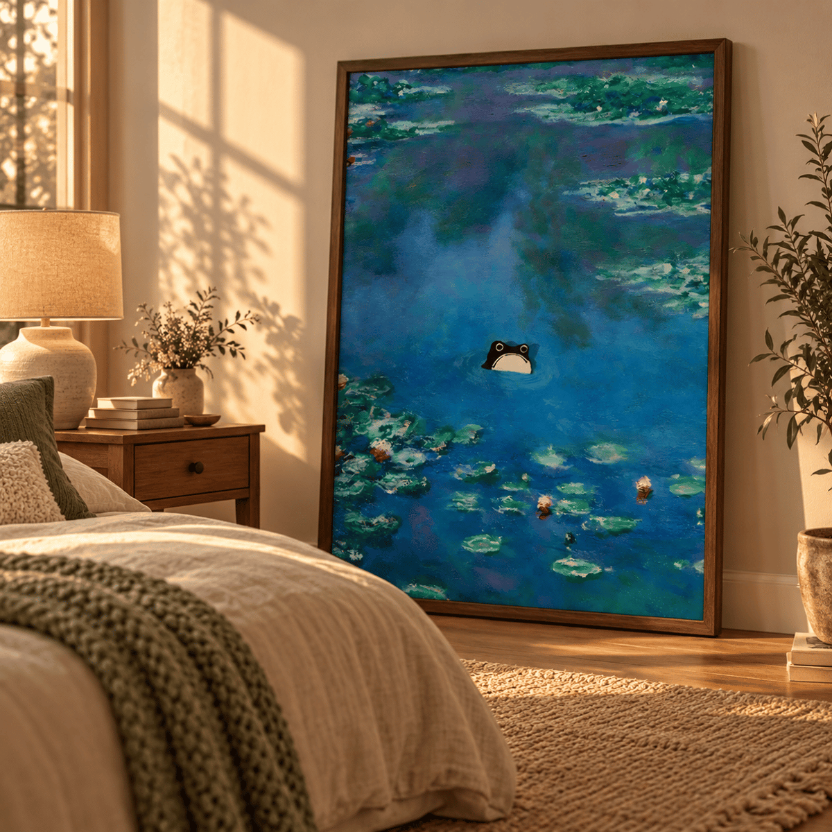 Little Frog In The Water Lilies Canvas Print