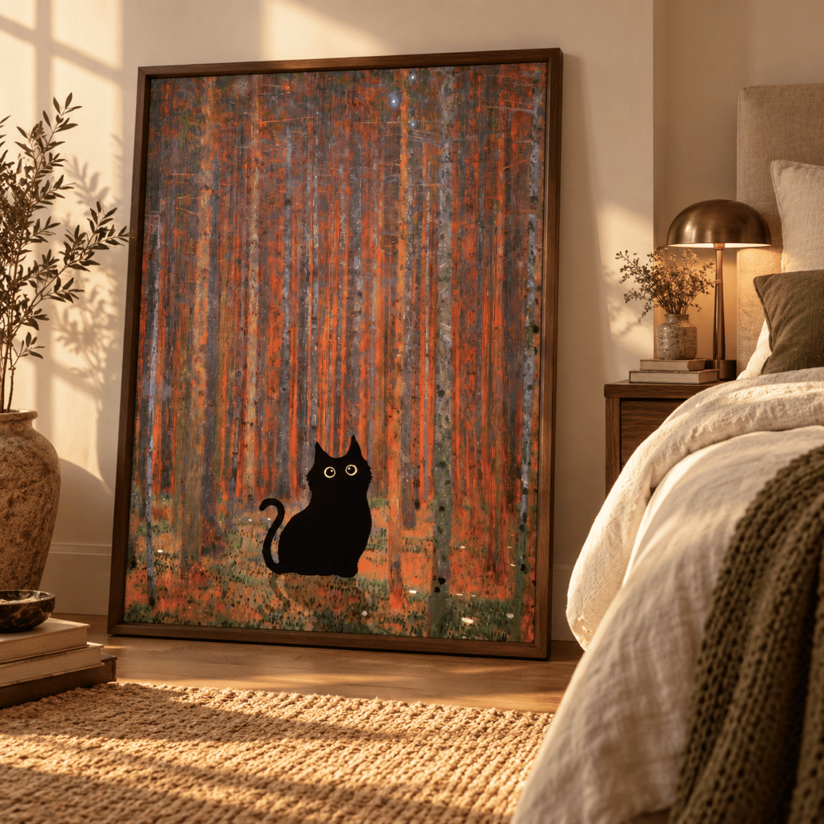 Black Cat In The Ember Forest Canvas Print