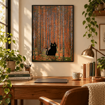 Black Cat In The Ember Forest Canvas Print