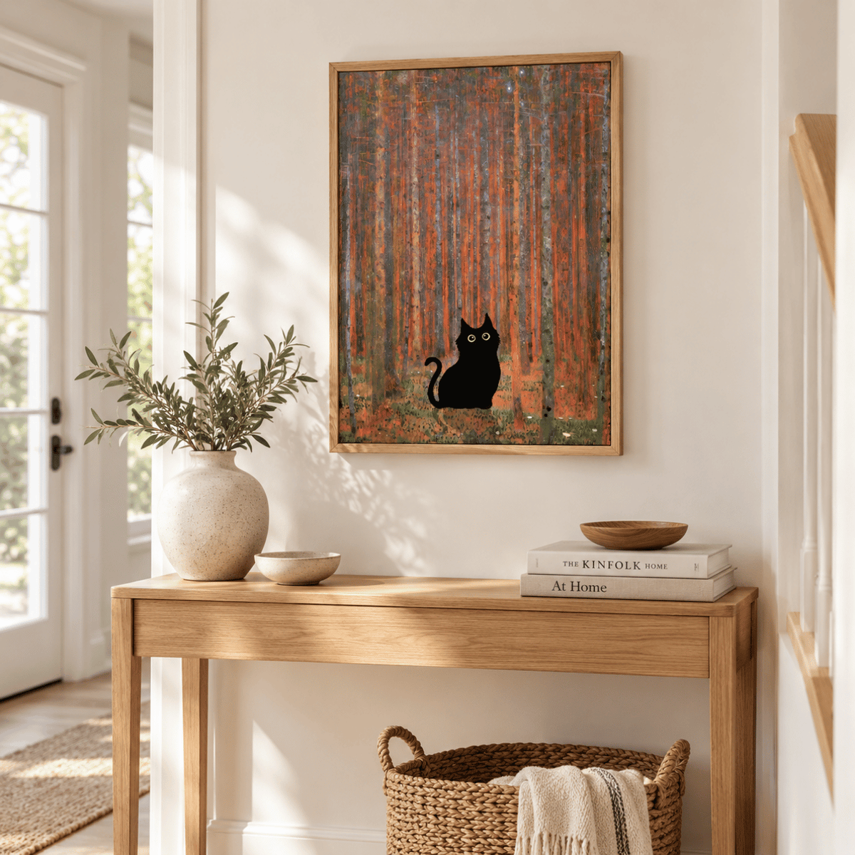 Black Cat In The Ember Forest Canvas Print