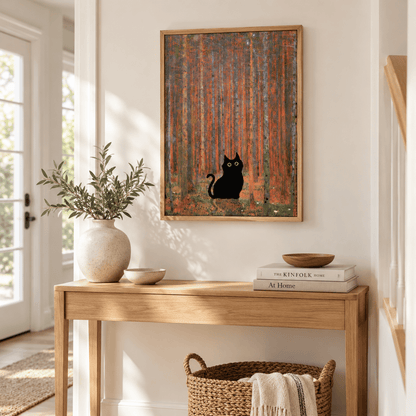 Black Cat In The Ember Forest Canvas Print