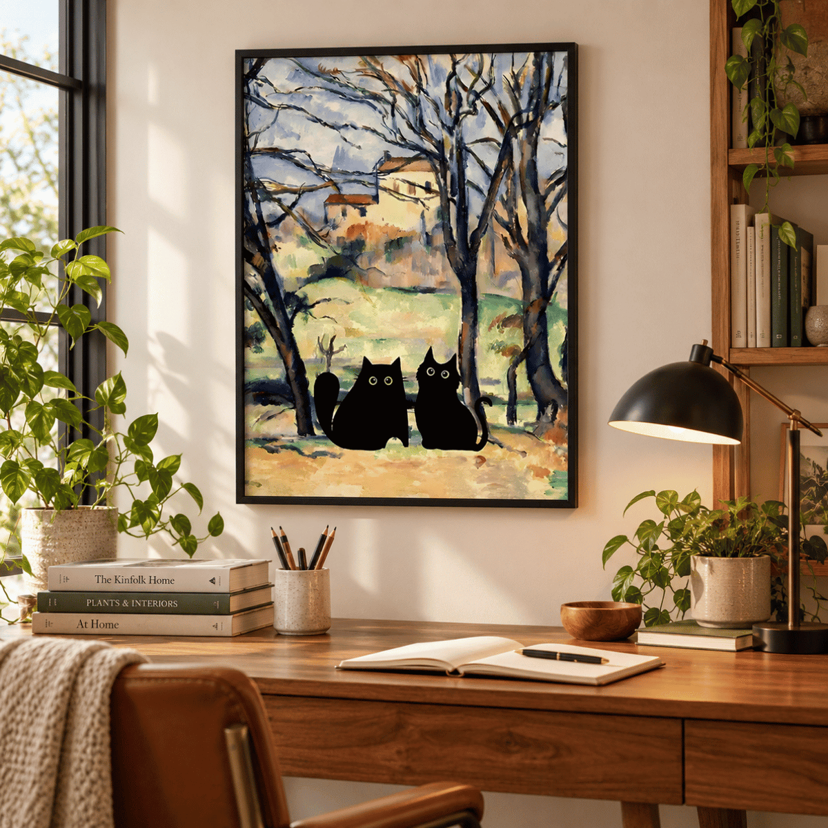 Black Cat Companions In The Orchard Canvas Print